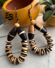 Load image into Gallery viewer, “Batik to the Bone” Wood, Bone &amp; Wood Dangle Earrings
