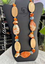 Load image into Gallery viewer, “Autumn Orange” Mixed Agate &amp; Wood Necklace
