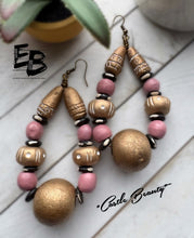 Load image into Gallery viewer, “Castle Cuties” Ceramic, Bone &amp; Wood Dangle Earrings
