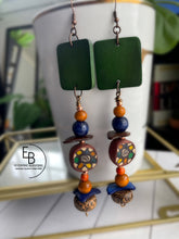Load image into Gallery viewer, “Earth, Ocean, River, Streams” Clay &amp; Wood Dangle Earrings

