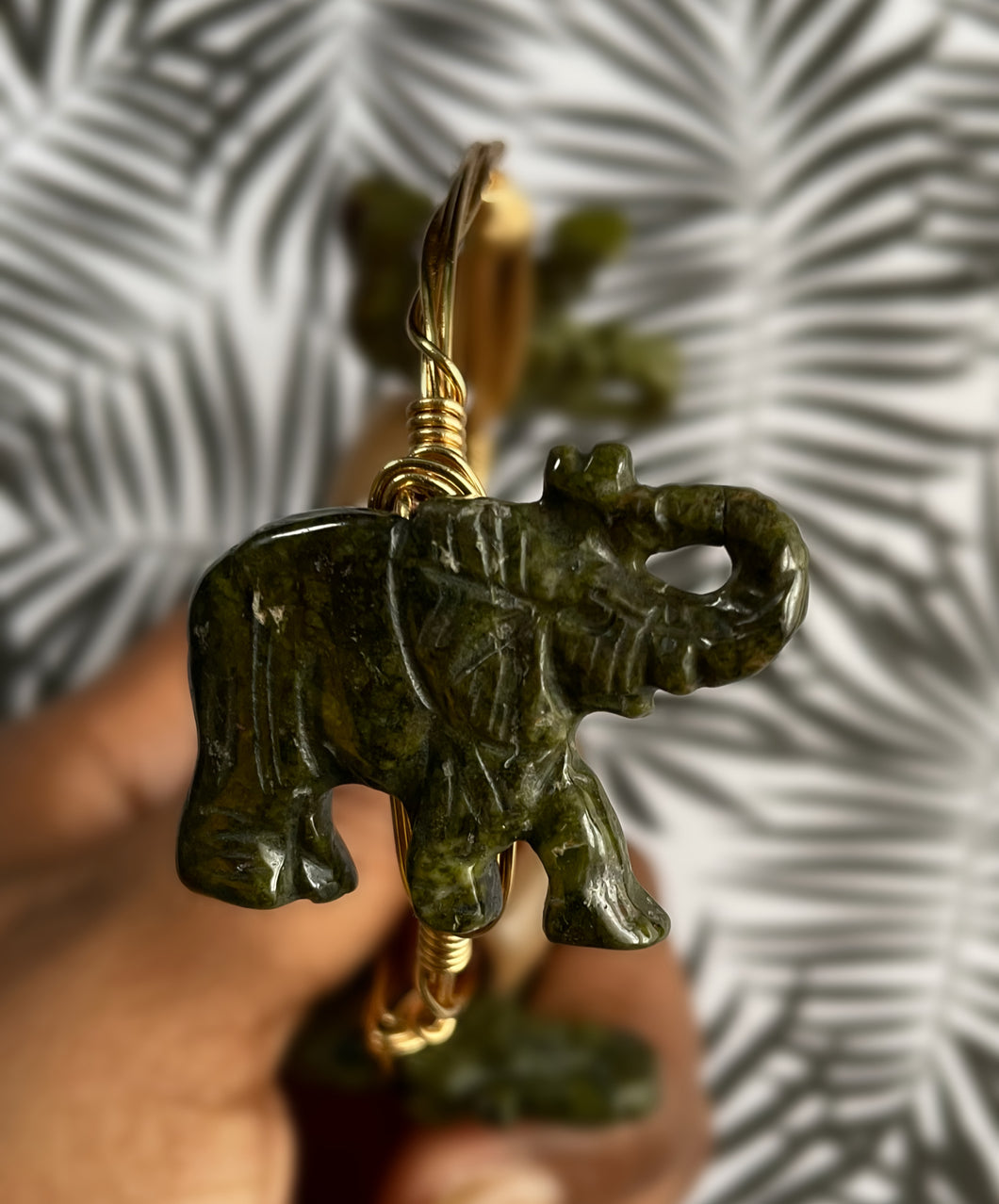 “Elle” Green Jade Hand-carved Elephant Bangle