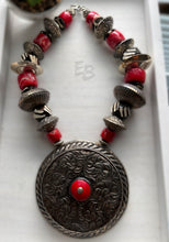Load image into Gallery viewer, “Coral Castle” Antique Tribal Silver, Floral Box Statement Necklace
