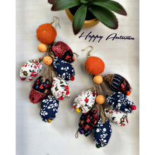 Load image into Gallery viewer, “Happy Autumn” Rustic Patch Work Fabric Dangle Earrings
