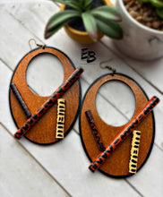 Load image into Gallery viewer, “Melanin Groove” Hand-painted Oversized Wood Dangle Earrings
