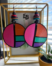 Load image into Gallery viewer, “Colors #5” Handpainted Double-sided Wood Dangle Earrings ￼
