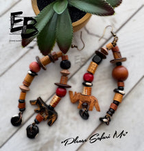 Load image into Gallery viewer, “Please Safari Me” Bone &amp; Wood Dangle Earrings
