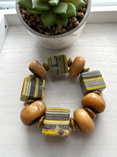 Load image into Gallery viewer, “Coffee &amp; Sunshine” Chunky Bone, Resin &amp; Brass Stretch Bracelet
