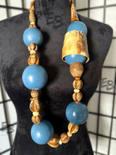 Load image into Gallery viewer, “Bold Blue Buffalo” Exotic Buffalo Horn &amp; Wood Statement Necklace
