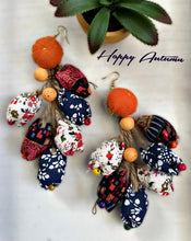 Load image into Gallery viewer, “Happy Autumn” Rustic Patch Work Fabric Dangle Earrings
