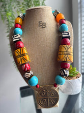 Load image into Gallery viewer, “Tribal Festivity” Turquoise, Bone &amp; Brass Statement Necklace
