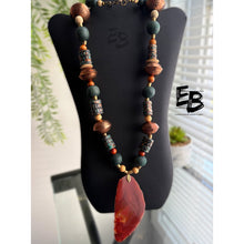 Load image into Gallery viewer, “Rustic Copper” Long Copper Metal, Ceramic, Wood &amp; Agate Necklace

