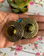 Load image into Gallery viewer, CLIP ON &quot;Olive Moon&quot; Vintage Gold Metal Earrings
