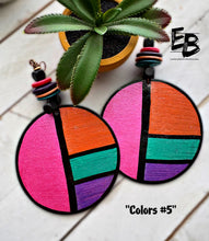 Load image into Gallery viewer, “Colors #5” Handpainted Double-sided Wood Dangle Earrings ￼
