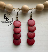 Load image into Gallery viewer, &quot;Rugged Red&quot; Stacked Flat Wood Earrings
