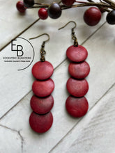 Load image into Gallery viewer, &quot;Rugged Red&quot; Stacked Flat Wood Earrings
