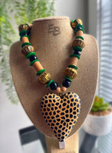 Load image into Gallery viewer, “Prosperous Heart” Wood, Brass &amp; Buffalo Heart Charm Necklace
