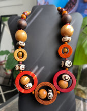 Load image into Gallery viewer, “Round In Circles” -Fire Vintage Wood Necklace
