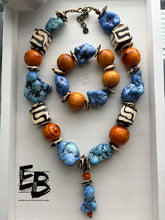 Load image into Gallery viewer, “Stoney Blues” Dyed Turquoise, Bone &amp; Wood 2pc Set
