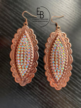 Load image into Gallery viewer, &quot;Rustic Rose&quot; Rose Gold Metal Crystal Inlayed Dange Earrings
