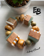 Load image into Gallery viewer, “Minty Caramel” Chunky Wood &amp; Bone Stretch Bracelet
