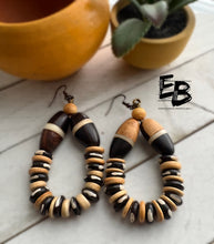 Load image into Gallery viewer, “Batik to the Bone” Wood, Bone &amp; Wood Dangle Earrings
