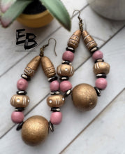 Load image into Gallery viewer, “Castle Cuties” Ceramic, Bone &amp; Wood Dangle Earrings
