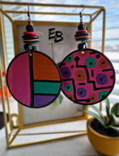 Load image into Gallery viewer, “Colors #5” Handpainted Double-sided Wood Dangle Earrings ￼
