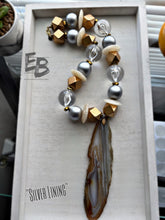 Load image into Gallery viewer, “Silver Lining” Agate, Resin &amp; Wood Necklace
