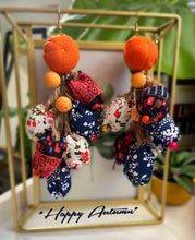 Load image into Gallery viewer, “Happy Autumn” Rustic Patch Work Fabric Dangle Earrings
