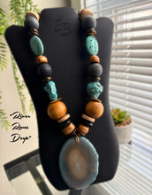 Load image into Gallery viewer, “River Runs Deep” Oversized Agate &amp; Turquoise Necklace
