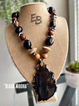 Load image into Gallery viewer, “Hot Coals” Rugged Cut Agate, Wood &amp; Brass Necklace
