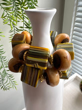 Load image into Gallery viewer, “Coffee &amp; Sunshine” Chunky Bone, Resin &amp; Brass Stretch Bracelet
