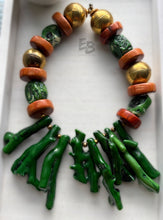Load image into Gallery viewer, “Rich Earth” Dyed Coral &amp; Brass Statement Necklace
