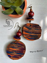 Load image into Gallery viewer, “Pretty Rough” Hand-painted Natural Tree Wood Slice Dangle Earrings
