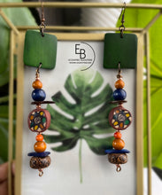 Load image into Gallery viewer, “Earth, Ocean, River, Streams” Clay &amp; Wood Dangle Earrings
