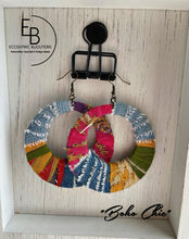 Load image into Gallery viewer, "Boho Chic" Fabric Wrapped Wood Hoop Earrings
