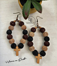 Load image into Gallery viewer, “Heaven On Earth” Carved Wood Wire Wrapped Earrings
