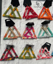 Load image into Gallery viewer, Shredded Pyramid Fabric Triangle Earrings
