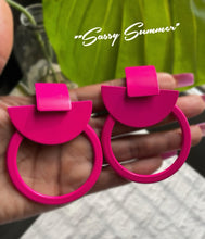 Load image into Gallery viewer, &quot;Sassy Summer&quot; Hot Pink Painted Metal Dangle Earrings
