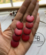 Load image into Gallery viewer, &quot;Rugged Red&quot; Stacked Flat Wood Earrings
