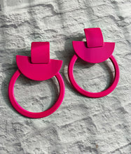 Load image into Gallery viewer, &quot;Sassy Summer&quot; Hot Pink Painted Metal Dangle Earrings
