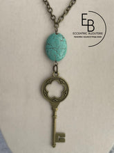 Load image into Gallery viewer, &quot;Rustic Entrance” Long Large Turquoise Stone &amp; Key Charm Necklace
