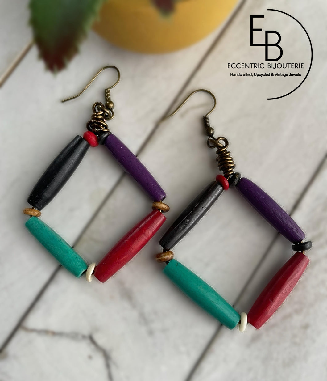 Colorful Triangle Bone Barrel Bead Dangle Earrings