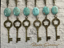 Load image into Gallery viewer, &quot;Rustic Entrance” Long Large Turquoise Stone &amp; Key Charm Necklace
