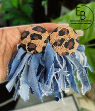 Load image into Gallery viewer, &quot;Cheetah Girl&quot;  Cheetah Print Cork &amp; Denim Earrings
