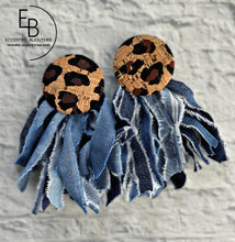 Load image into Gallery viewer, &quot;Cheetah Girl&quot;  Cheetah Print Cork &amp; Denim Earrings
