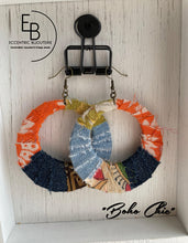 Load image into Gallery viewer, "Boho Chic" Fabric Wrapped Wood Hoop Earrings
