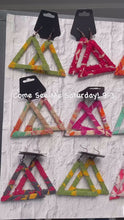 Load and play video in Gallery viewer, Shredded Pyramid Fabric Triangle Earrings
