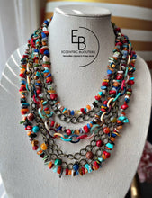 Load image into Gallery viewer, &quot;Raging Sea&quot; Multi-Layered Gemstone Chip &amp; Rustic Bronze Chain Necklace &amp; Bracelet Set

