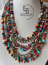 Load image into Gallery viewer, &quot;Raging Sea&quot; Multi-Layered Gemstone Chip &amp; Rustic Bronze Chain Necklace &amp; Bracelet Set
